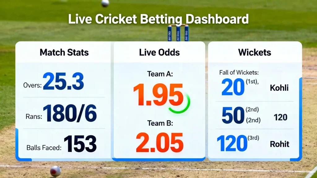 An interactive live dashboard providing real-time odds updates and comprehensive match data.